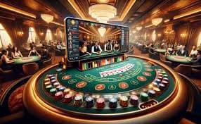 Tampilan antarmuka Texas Hold'em Bonus di platform diva 4d dengan dealer profesional dan kartu yang jelas terlihat